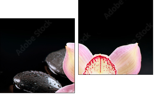 Zen Stones and Orchid Flower. Stone Massage - Two-piece canvas print, Diptych