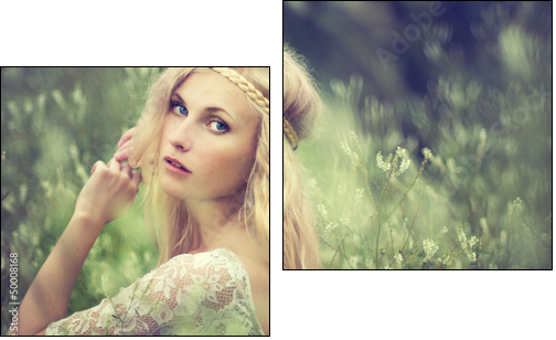 Vintage portrait of a beautiful girl in a magical place - Two-piece canvas print, Diptych
