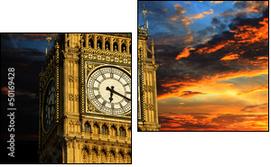 Big Ben at sunset panorama, London - Two-piece canvas print, Diptych