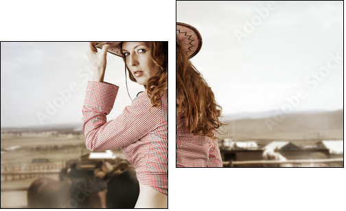 Woman wearing cowboy hat - Two-piece canvas print, Diptych