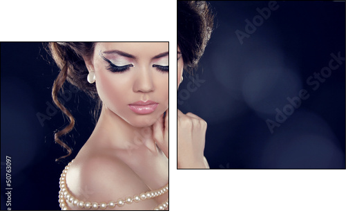 Beautiful woman with a pearl necklace on the bared shoulders - Two-piece canvas print, Diptych