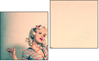 Stylish blonde. Pin-up girl. American style - Two-piece canvas print, Diptych