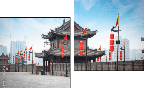 ancient tower on city wall in Xi'an - Two-piece canvas print, Diptych