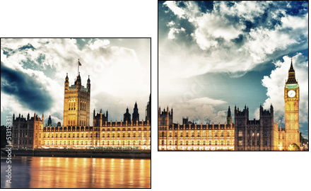 Big Ben and House of Parliament at River Thames International La - Two-piece canvas print, Diptych
