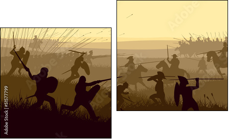 Abstract illustration of medieval battle. - Two-piece canvas print, Diptych