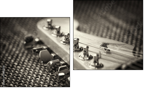 Electrical guitar headstock closeup. Sepia effect with vignette - Two-piece canvas print, Diptych