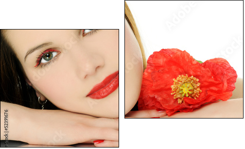 beautiful girl with poppy - Two-piece canvas print, Diptych