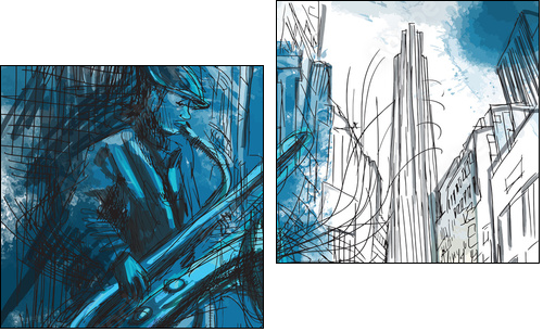 sax player (hand drawing converted into vector) - Two-piece canvas print, Diptych