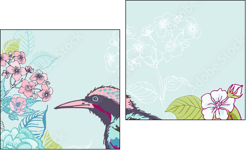 Bird with Flowers Background - for design and scrapbook - in vec - Two-piece canvas print, Diptych