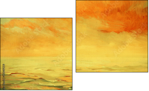 sea landscape with a cloud,  illustration, painting by oil on a - Two-piece canvas print, Diptych