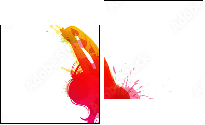Dancing girl with grungy splashes - Two-piece canvas print, Diptych