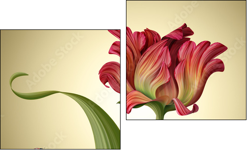 illustration of a beautiful red tulip flower with ladybug - Two-piece canvas print, Diptych