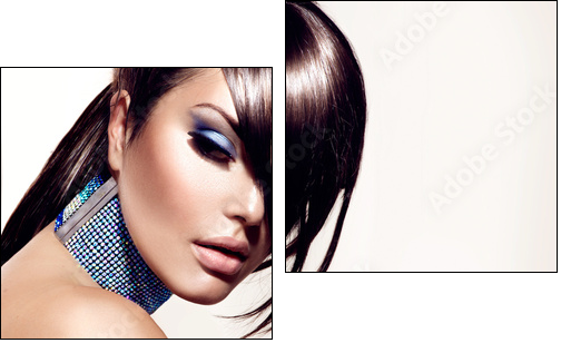 Fashion Beauty Girl. Stylish Haircut and Makeup - Two-piece canvas print, Diptych