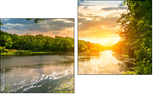 Sunset over the river in the forest - Two-piece canvas print, Diptych