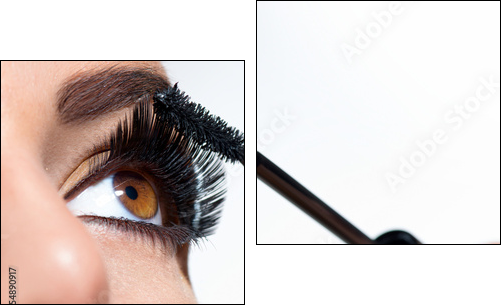 Mascara Applying. Long Lashes closeup - Two-piece canvas print, Diptych