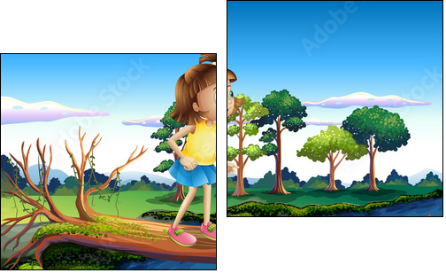 A small girl crossing the river - Two-piece canvas print, Diptych