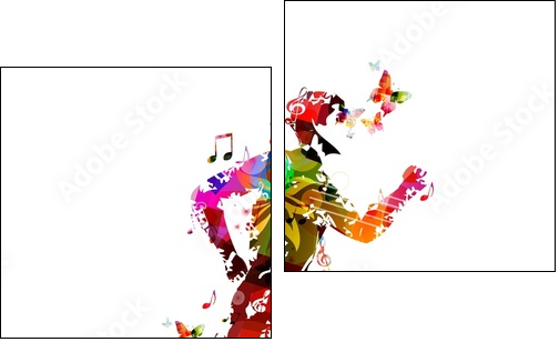 Colorful vector runner silhouette background with butterflies. - Two-piece canvas print, Diptych