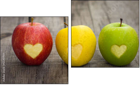 Apples with engraved hearts - Two-piece canvas print, Diptych