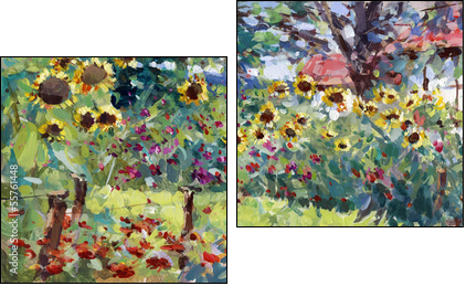 landschaft malerei bauerngarten - Two-piece canvas print, Diptych