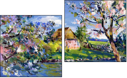 frÃ¼hling landschaft malerei - Two-piece canvas print, Diptych