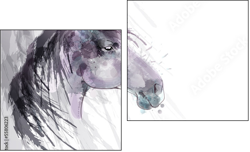 Horse head watercolor painting - Two-piece canvas print, Diptych