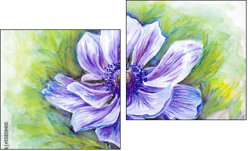 Japanese Anemones flower. Watercolor. - Two-piece canvas print, Diptych