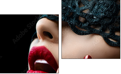Beautiful Woman with Black Lace mask over her Eyes - Two-piece canvas print, Diptych