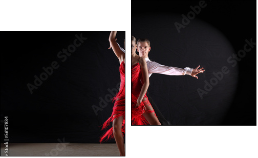 dancers in ballroom against black background - Two-piece canvas print, Diptych
