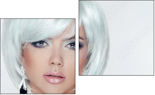 Makeup. Fashion Style Beauty Woman Portrait with White Short Hai - Two-piece canvas print, Diptych