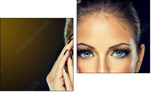 The girl with the Golden makeup and metal nails. - Two-piece canvas print, Diptych