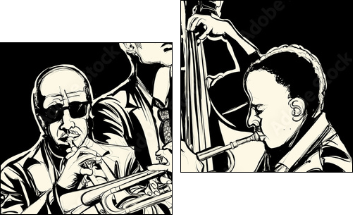 jazz band with  trumpet and double bass - Two-piece canvas print, Diptych