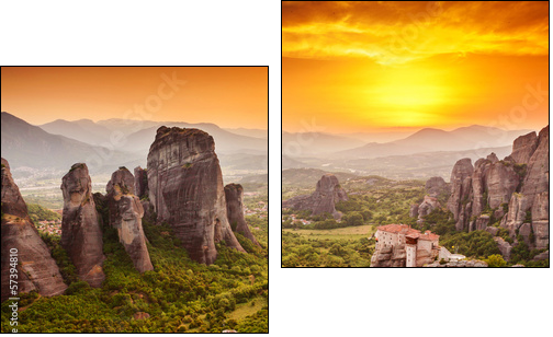 Meteora Roussanou Monastery at sunset, Greece - Two-piece canvas print, Diptych