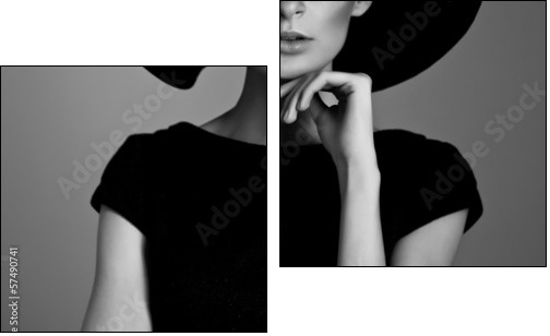Black and white portrait of elegant woman - Two-piece canvas print, Diptych