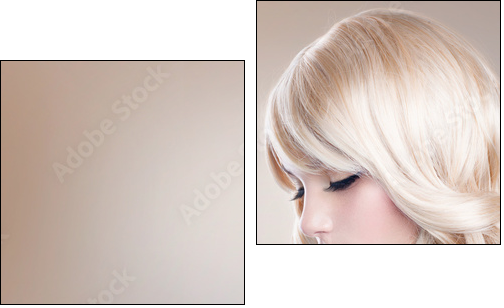 Blonde Woman Portrait. Beautiful Blond Girl with Long Wavy Hair - Two-piece canvas print, Diptych