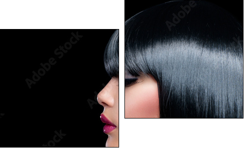 Beautiful Brunette Girl. Beauty Woman with Short Black Hair - Two-piece canvas print, Diptych