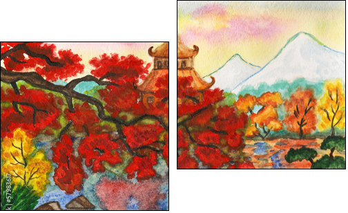 Autumn in Japan, painting - Two-piece canvas print, Diptych