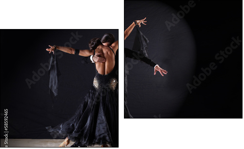 Latino dancers in ballroom against on black background - Two-piece canvas print, Diptych