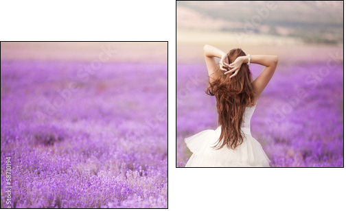 Bride in wedding day in lavender field - Two-piece canvas print, Diptych
