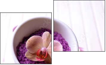 Still life with beautiful blooming orchid flower, towel and - Two-piece canvas print, Diptych