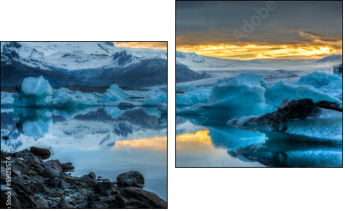 Jokulsarlon Lake & Icebergs during sunset, Iceland - Two-piece canvas print, Diptych