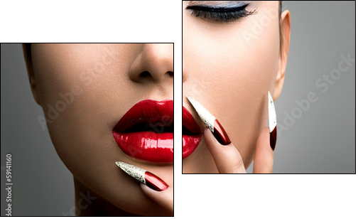 Fashion Beauty Model Girl. Manicure and Make-up. Nail art - Two-piece canvas print, Diptych