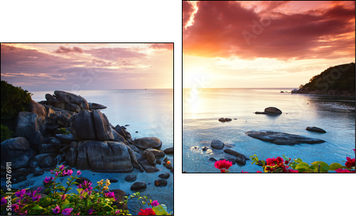 Tranquil beach resort, beautiful morning glory on the Koh Samui, - Two-piece canvas print, Diptych