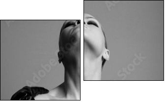 nude elegant girl with the gloves. Studio fashion photo. - Two-piece canvas print, Diptych