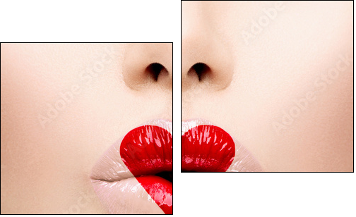 Beauty Sexy Lips with Heart Shape paint. Valentines Day - Two-piece canvas print, Diptych
