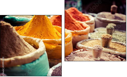 Indian colored spices at local market. - Two-piece canvas print, Diptych