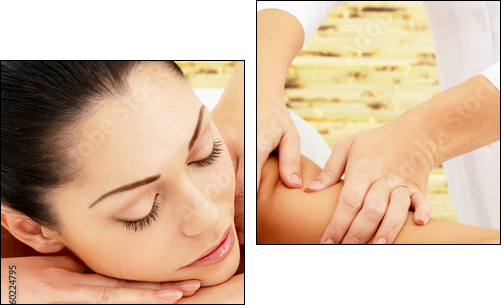 Woman having massage of shoulder in spa salon - Two-piece canvas print, Diptych
