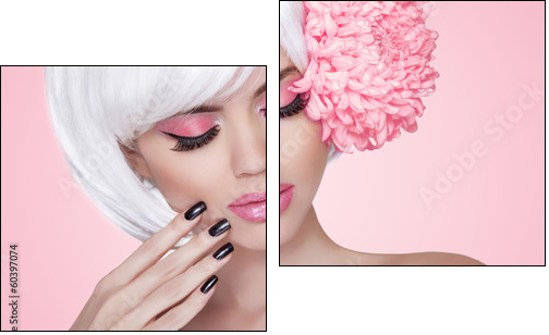 Makeup. Manicured nails. Fashion Beauty Model Girl portrait with - Two-piece canvas print, Diptych