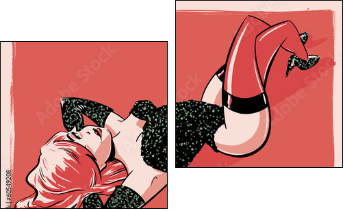 Burlesque Pin-up Character Illustration - Two-piece canvas print, Diptych