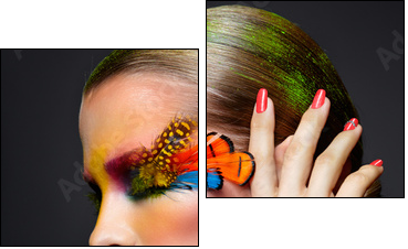 Woman with fashion feather eyelashes make-up - Two-piece canvas print, Diptych