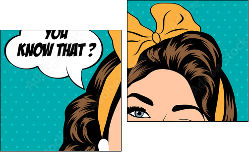 cute retro woman in comics style - Two-piece canvas print, Diptych